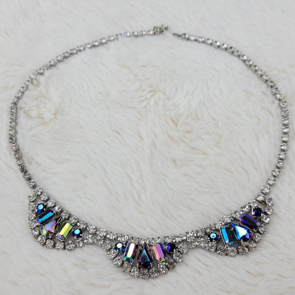 1950's Aurora Borealis and Clear Rhinestone Loop Necklace